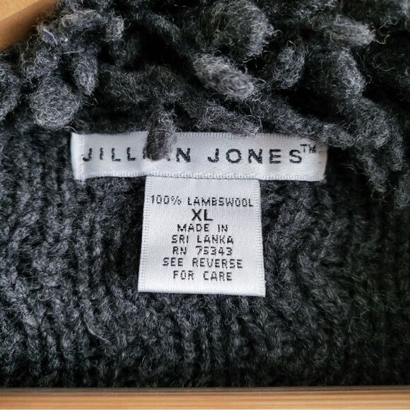 Jillian Jones 100% LambsWool Midi Cardigan Cable Knit Dark Gray Fisherman Sz XL - Picture 11 of 15